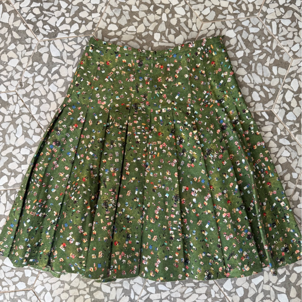 Akris Green Floral A-Line Skirt